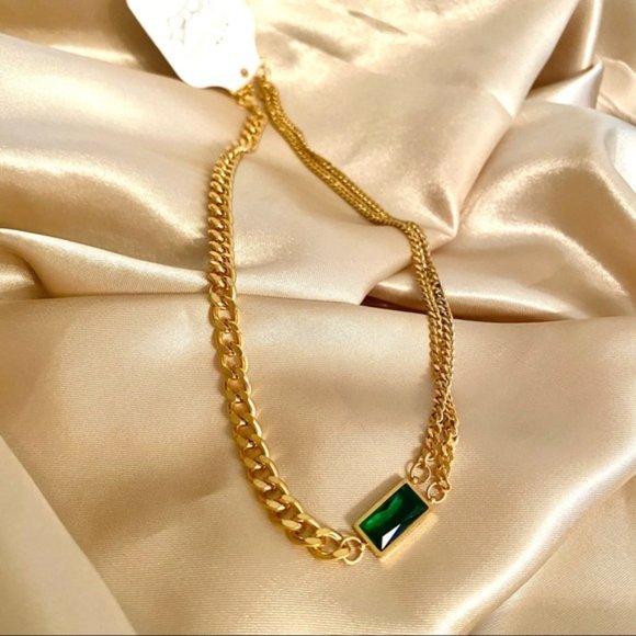 💕Last one Green Stone Golden Chain Choker - Picture 10 of 12